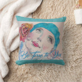 Mädchen mit Rote Rose Beret Wasserfarbe Aqua Kisse Kissen (Decke)
