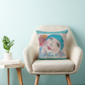 Mädchen mit Rote Rose Beret Wasserfarbe Aqua Kisse Kissen (Stuhl )