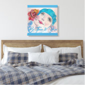 Mädchen mit Rote Rose Beret Wasserfarbe Canvas Pri Leinwanddruck (Insitu (Schlafzimmer))
