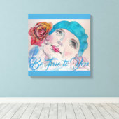Mädchen mit Rote Rose Beret Wasserfarbe Canvas Pri Leinwanddruck (Insitu (Holzboden))