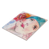 Mädchen mit Rote Rose Beret Wasserfarbe Magnetkart Fliese (Seite)