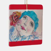 Mädchen mit Rote Rose Beret Wasserfarbe wahr sein Keramikornament (Rechts)