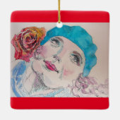 Mädchen mit Rote Rose Beret Wasserfarbe wahr sein Keramikornament (Rückseite)
