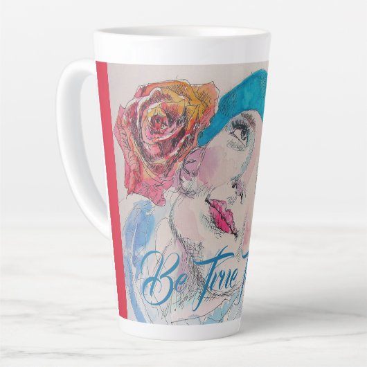 Mädchen mit Rote Rose Beret Wasserfarbe wahr sein Milchtasse (Linke Ecke)