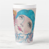 Mädchen mit Rote Rose Beret Wasserfarbe wahr sein Milchtasse (Vorderseite)