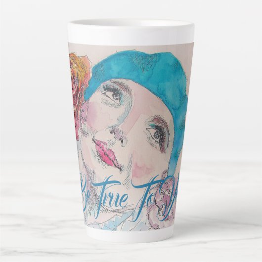 Mädchen mit Rote Rose Beret Wasserfarbe wahr sein Milchtasse (Vorderseite)