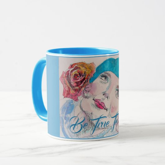 Mädchen mit Rote Rose Beret Wasserfarbe wahr sein Tasse (Vorderseite Links)