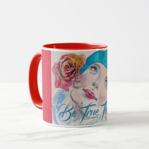 Mädchen mit Rote Rose Beret Wasserfarbe wahr sein Tasse