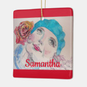 Mädchen mit Rote Rose Beret Wasserfarbene Girl Keramikornament (Links)