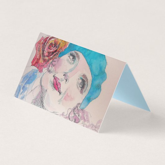 Mädchen mit Rote Rose Beret Wasserfarbkarte Set (Vorderseite)