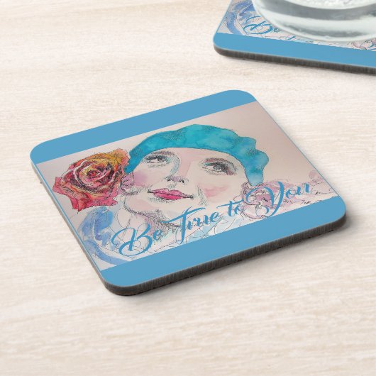 Mädchen mit Rote Rose Beret Watercolor Getränkeuntersetzer (Linke Seite)