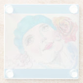 Mädchen mit Rote Rose Beret Watercolor Glasuntersetzer (Rückseite)