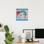 Mädchen mit Rote Rose Beret Watercolor Poster (Heimbüro)