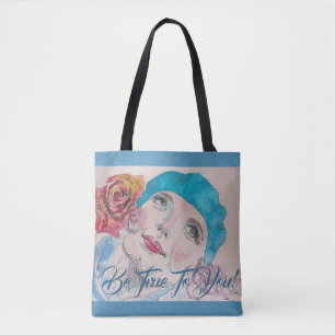 Mädchen mit Rote Rose wahr sein Lebensmittelgesch Tasche