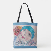 Mädchen mit Rote Rose wahr sein Lebensmittelgeschä Tasche (Rückseite)