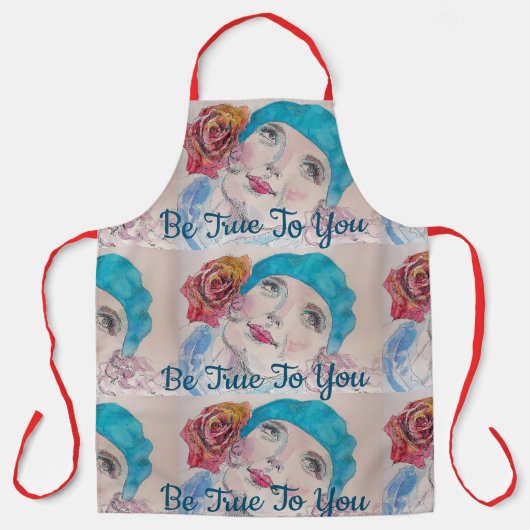 Mädchen mit Rote Rose Wasserfarbene Beret Aquamari Schürze (Vorderseite)