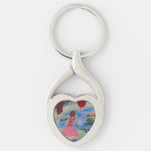 Mädchen mit rotem Ballon Metallschlüssel Ring Schlüsselanhänger