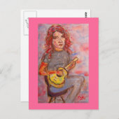 Mädchen mit rotem Haar und Ukulele Postkarte (Vorne/Hinten)