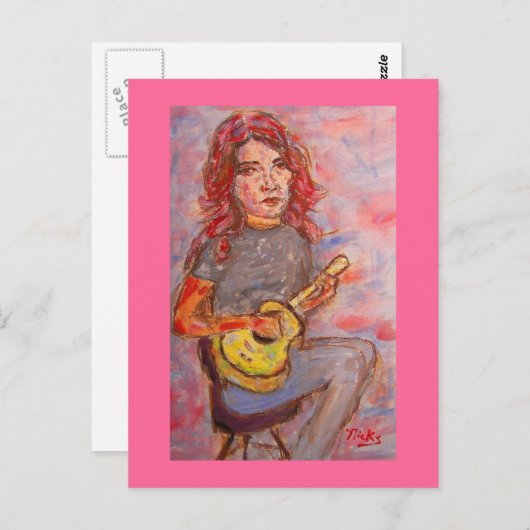 Mädchen mit rotem Haar und Ukulele Postkarte (Vorne/Hinten)