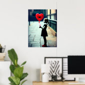 Mädchen mit rotem Herzballon-Poster Poster (Heimbüro)