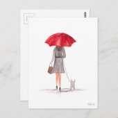 Mädchen mit rotem Regenschirm feminin Girl Wasserf Postkarte (Vorne/Hinten)