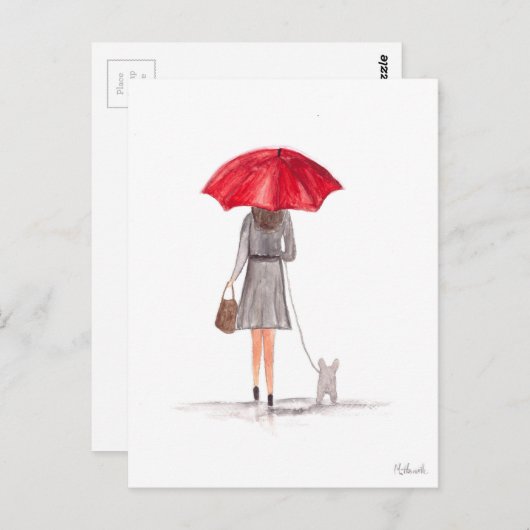 Mädchen mit rotem Regenschirm feminin Girl Wasserf Postkarte (Vorne/Hinten)