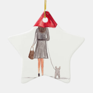 Mädchen mit rotem Regenschirm Keramikornament