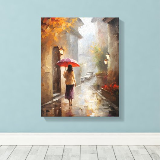 Mädchen mit rotem Regenschirm Leinwanddruck (Insitu (Holzboden))