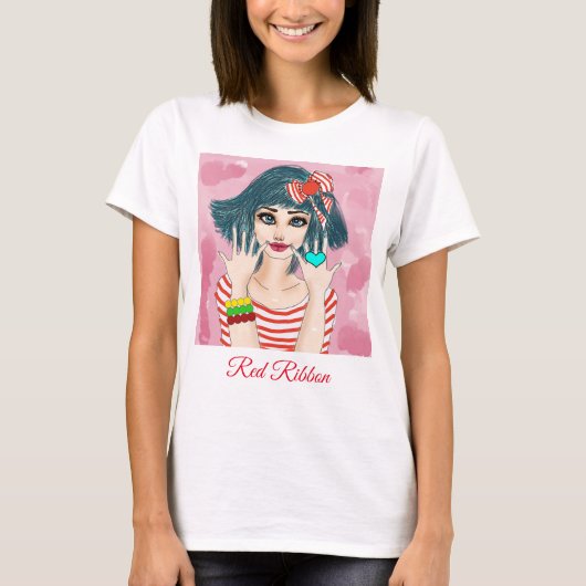 Mädchen mit rotem Ribbon-T - Shirt (Vorderseite)