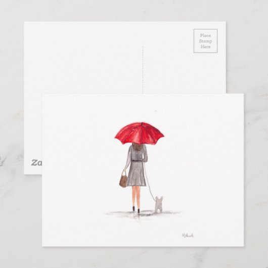 Mädchen mit rotem Schirm Postkarte (Vorne/Hinten)