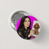 Mädchen mit rotem Spielzeug-Pudel Button (Vorne & Hinten)