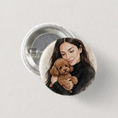 Mädchen mit rotem Spielzeug-Pudel Button (Vorne & Hinten)