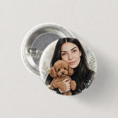 Mädchen mit rotem Spielzeug-Pudel Button (Vorne & Hinten)