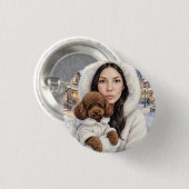 Mädchen mit rotem Spielzeug-Pudel Button (Vorne & Hinten)