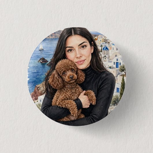 Mädchen mit rotem Spielzeug-Pudel Button (Vorderseite)
