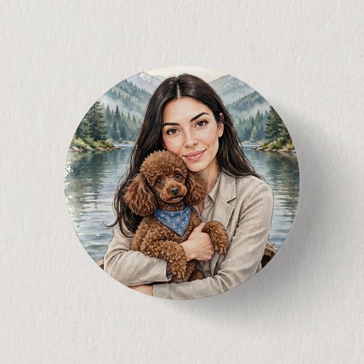 Mädchen mit rotem Spielzeug-Pudel Button (Vorderseite)