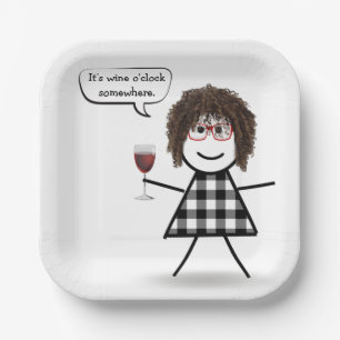 Mädchen mit rotem Wein Party Humor Pappteller