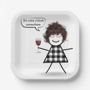 Mädchen mit rotem Wein Party Humor Pappteller