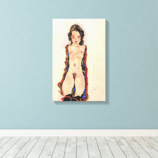 Mädchen mit Roten Gartern | Egon Schiele | Leinwanddruck (Insitu (Holzboden))