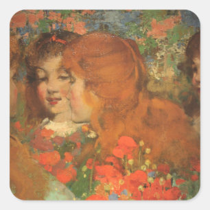 Mädchen mit roten Pfoten (von George Henry) Quadratischer Aufkleber