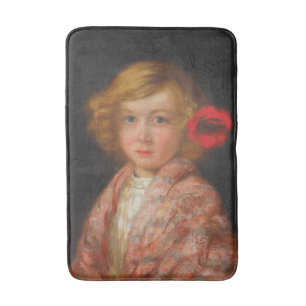 Mädchen mit roter Blume im Haar Badematte