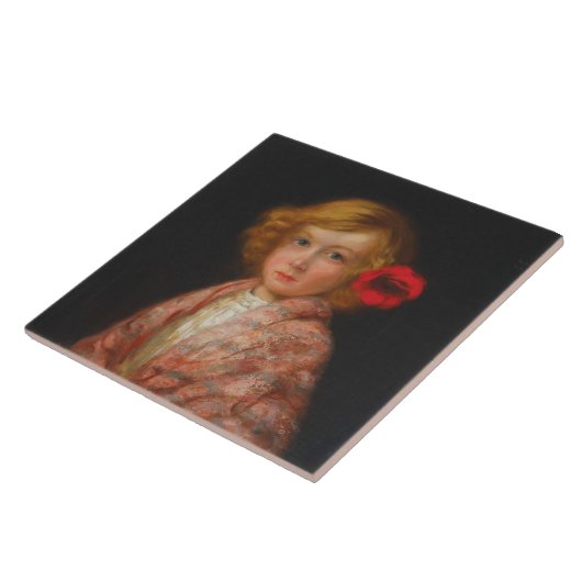 Mädchen mit roter Blume im Haar Fliese (Seite)