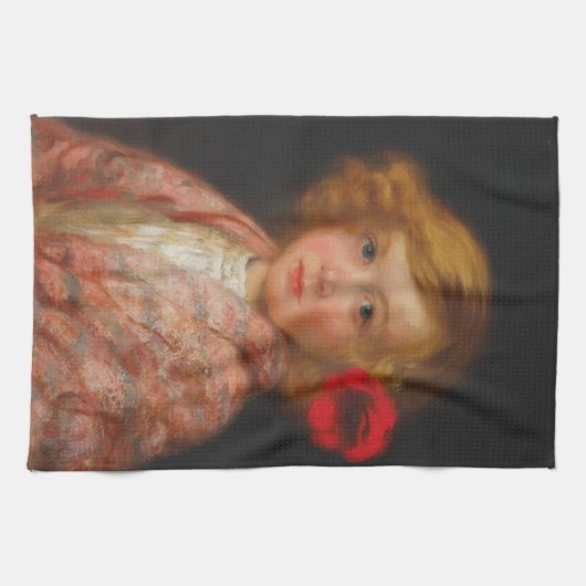 Mädchen mit roter Blume im Haar Geschirrtuch (Horizontal)