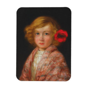 Mädchen mit roter Blume im Haar Magnet