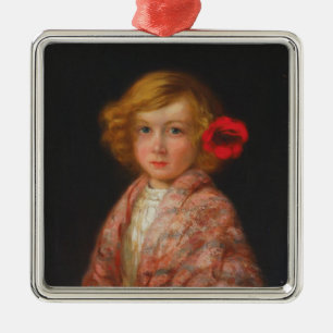 Mädchen mit roter Blume im Haar Ornament Aus Metall
