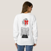 Mädchen mit roter Schleife Pferdeschwanz gestreift Sweatshirt (Schwarz voll)