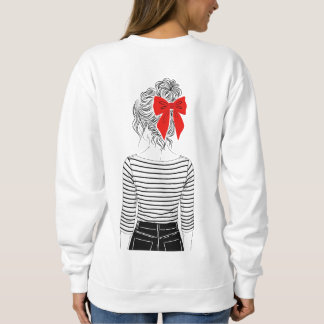 Mädchen mit roter Schleife Pferdeschwanz gestreift Sweatshirt