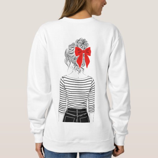 Mädchen mit roter Schleife Pferdeschwanz gestreift Sweatshirt (Rückseite)