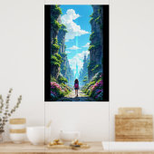 Mädchen mit Rucksack geht auf einen fantastischen  Poster (Küche)