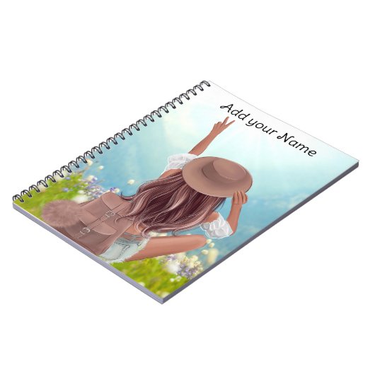 Mädchen mit Rucksack Reise Urlaub Notizblock (Linke Seite)